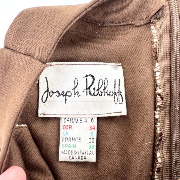 Joseph Ribkoff Dress Womens 6 White Brown Floral Fishnet Overlay Lined Waist Tie - Picture 2 of 5